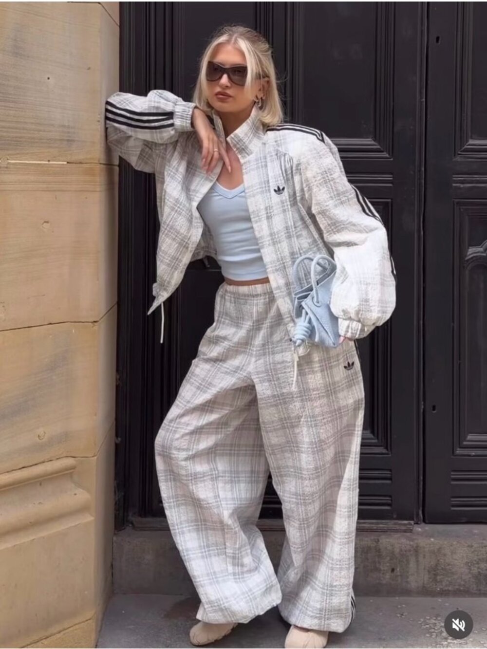 NWT adidas Originals × ASOS balloon pants in cream plaid seersucker, Collection